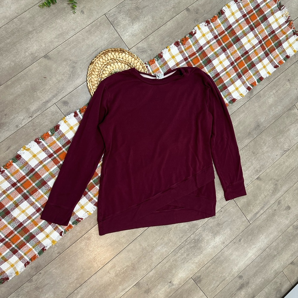A New Day Women's Long Sleeve Cross-Front Pullover Sweatshirt Burgundy Sz Large - Picture 5 of 15